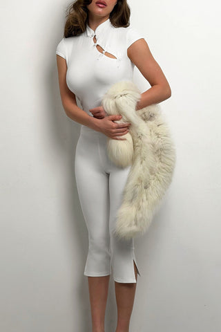 Mandarin Collar Asymmetric Button Top