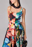 Square Neck Sleeveless Floral Midi Dress