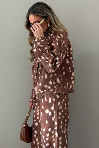 Animal Print Button-Front Denim Jacket