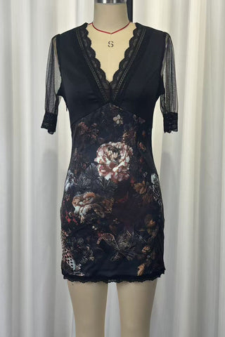 Floral Sheer Sleeve Mini Dress