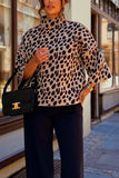 Leopard Print Mock Neck Bell Sleeve Sweater