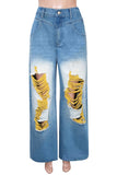 Distressed High-Waist Wide Leg Jeans