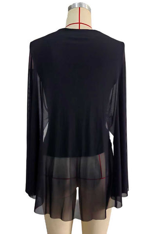 Sheer Bell Sleeve Lace Waist Blouse