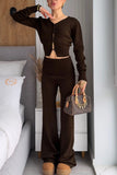 Ribbed Button-Front Crop Top and Pants Set