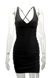 Ruched V-Neck Sleeveless Bodycon Mini Dress