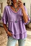 Hollow V-Neck Fringe Flutter Sleeve Top