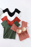 Built-In Bra V-Neck Short Sleeve T-Shirt