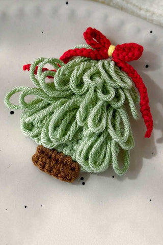 Crochet Christmas Tree and Bow Hair Clip