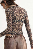 Ruffle Mock Neck Leopard Long Sleeve Top