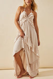 Ruffle Tiered Halter Maxi Casual Dress
