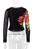Sheer Mesh Sleeve Floral Print Top