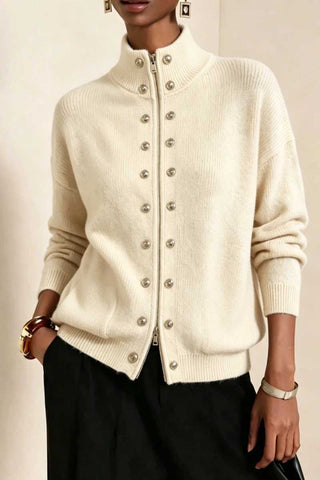 Mock Neck Zip Front Military Cardigan