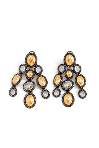Oval Stone Beaded Chandelier Earrings