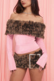 Faux Fur Off-Shoulder Mini Skirt Set
