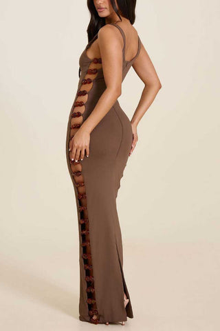 Square Neck Side-Cutout Maxi Dress