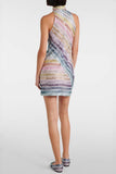High-Neck Zigzag Casual Dress