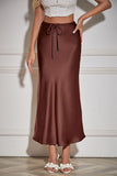 Satin Drawstring Waist Slip Midi Skirt