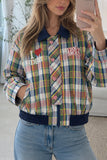 Plaid Graphic Print Zip-Up Bomber Jacket