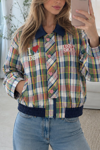 Plaid Graphic Print Zip-Up Bomber Jacket