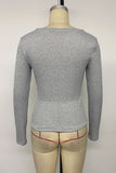 Ribbed Lace Trim Button-Front Long Sleeve Top