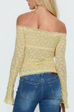 Off-Shoulder Lace Ruched Long Sleeve Top