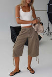 Cargo Pocket Drawstring Hem Capri Jeans