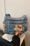 Floral Patch Zipper Drawstring Bag