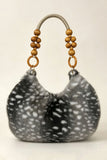 Faux Fur Spotted Bag with Beaded Handle
