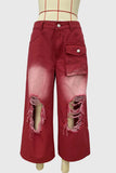 Distressed Wide-Leg Cargo Casual Pants