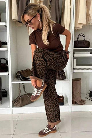Leopard Print High-Waist Straight Jeans