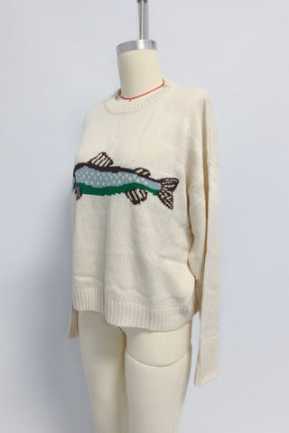 Graphic Intarsia Crew Neck Knit Sweater
