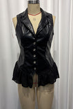 Notched Collar Ruffle Hem Sleeveless Vest