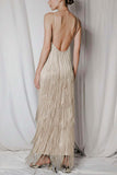 Fringe V-Neck Sleeveless Maxi Casual Dress