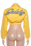 Striped Trim Zip-Front Crop Bomber Jacket