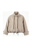 Plaid Drawstring Hem Zip-Up Jacket
