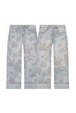 Floral Print Cuffed Wide Leg Jeans