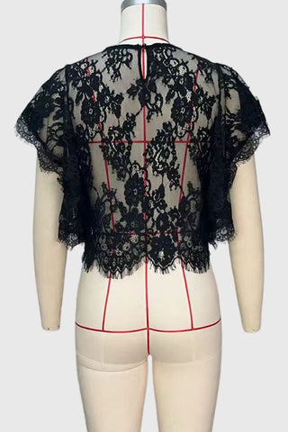 Sheer Lace Flutter Sleeve Crop Top