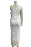 One-Shoulder Lace Midi Dress