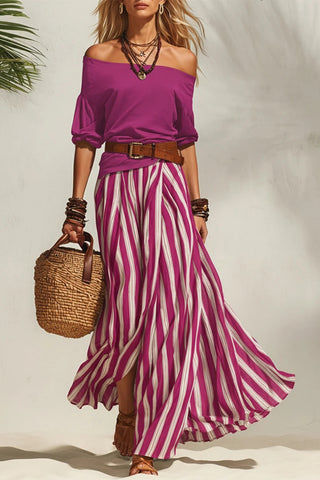 Off-Shoulder Top and Striped Maxi Skirt Set