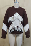 Fringe Colorblock Mock Neck Sweater