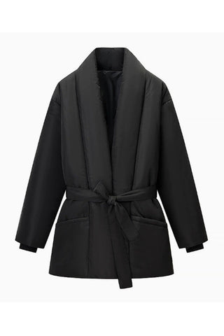 Belted Shawl Collar Puffer Coat