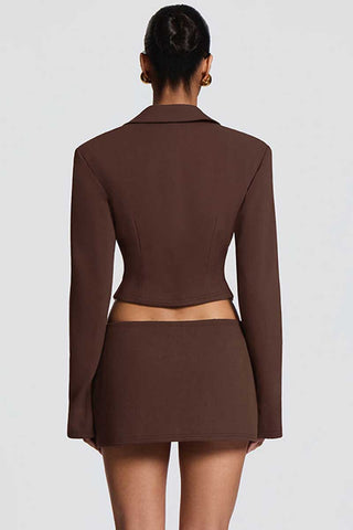 V-Neck Hook-Front Blazer Skirt Set