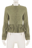 Mock Neck Button-Front Peplum Blouse