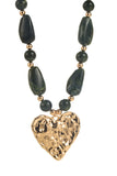 Textured Heart Pendant Beaded Necklace