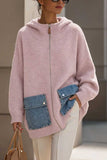 Hooded Zip-Front Denim Pocket Cardigan