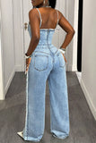 Distressed Wide-Leg Denim Jumpsuit