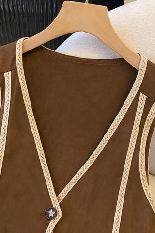 Fringe Detail Button-Front Vest