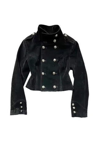 Double-Breasted Mock Neck Crop Jacket
