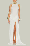 Mock Neck Sleeveless Ruched Maxi Casual Dress