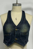 V-Neck Button Front Denim Vest